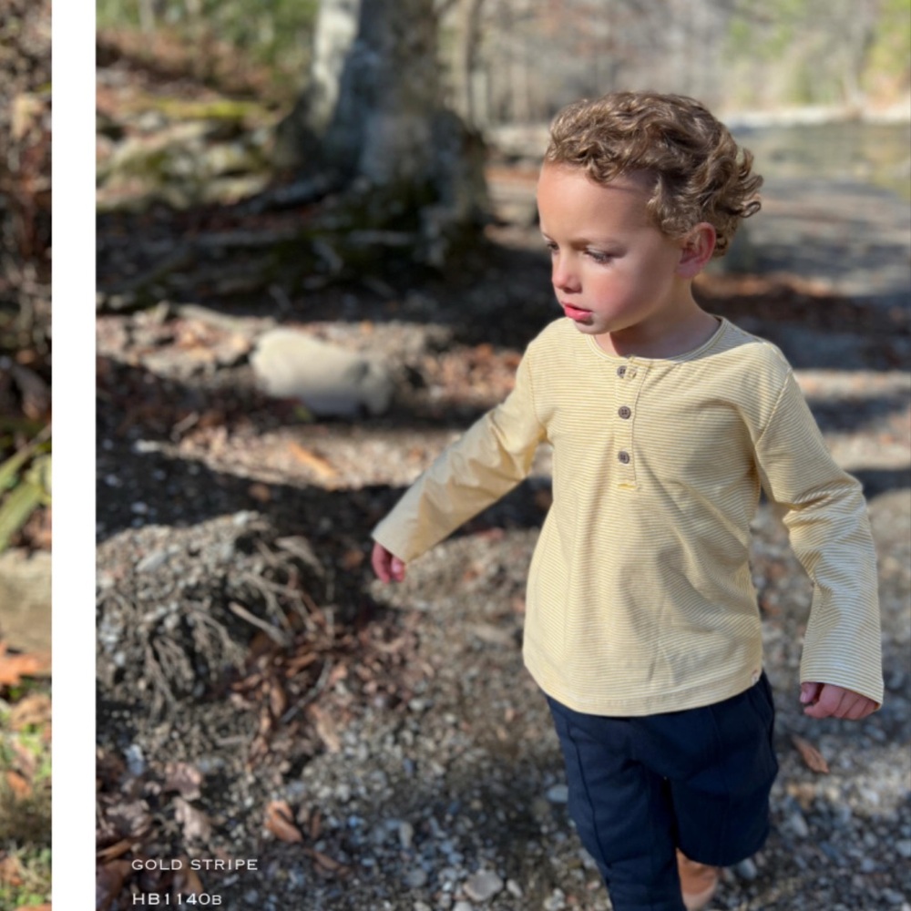 Me & Henry Adam’s Henley in Gold Stripe